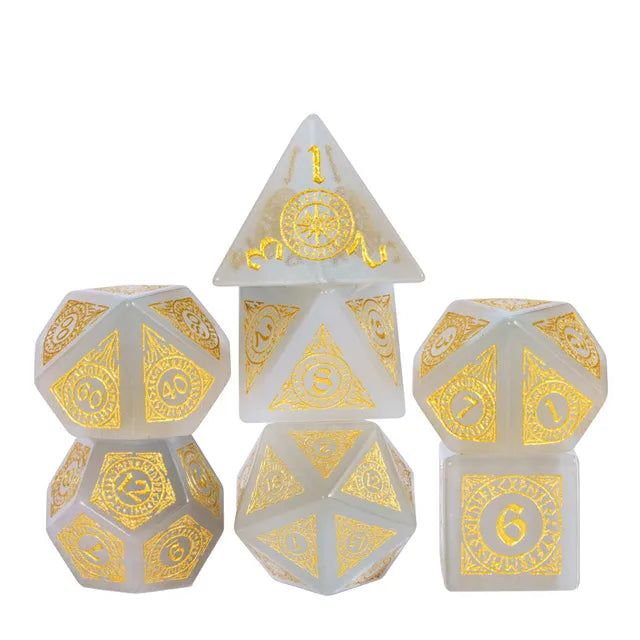 Gilded Ice - Cat Eye Gemstone RPG Dice Set