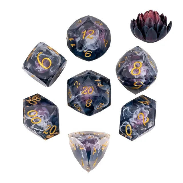 Black Lotus - Handmade Sharp Brick Veneer RPG Dice Set