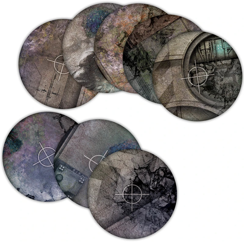 Neoprene Objective Templates ‘Grimdark’ 40mm + 6″ diameter - Mantic Games