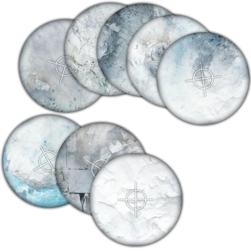 Neoprene Objective Templates ‘Snowfield’ 40mm + 6″ diameter - Mantic Games