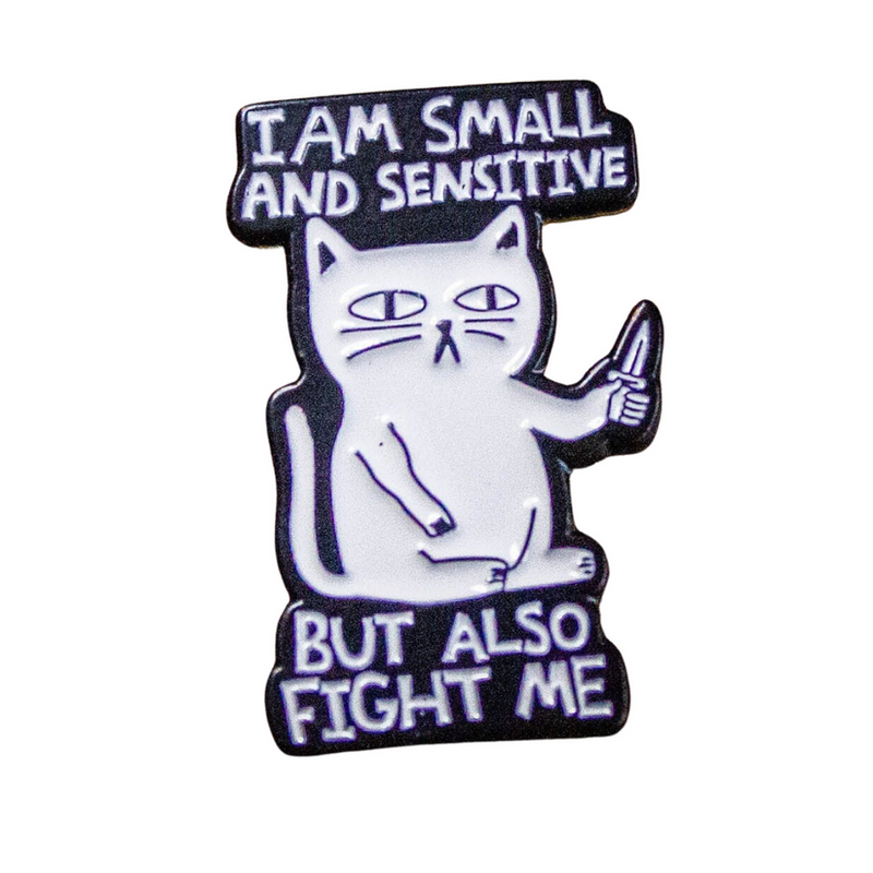 I am Small and Sensitive But Also Fight Me Cat Pin - Mystery Goblin Dice Enamel Pin - Mystery Dice Goblin