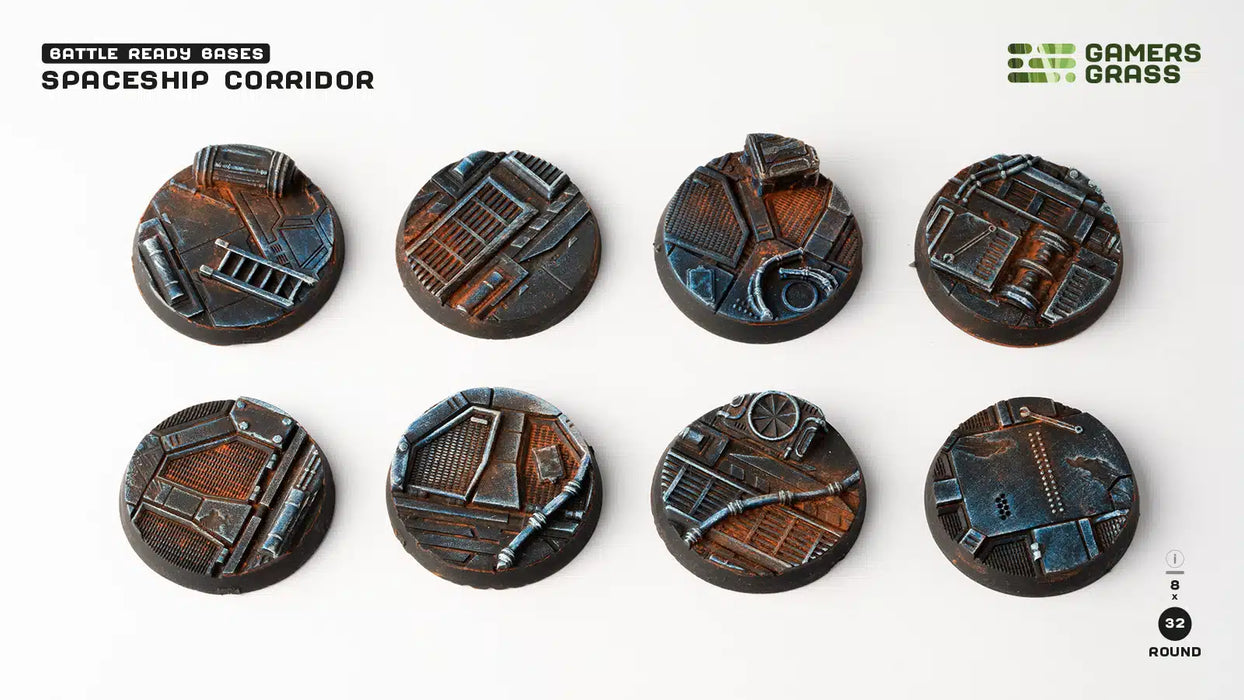 Spaceship Corridor Battle Ready Bases - Round 32mm (x8) - Gamers Grass