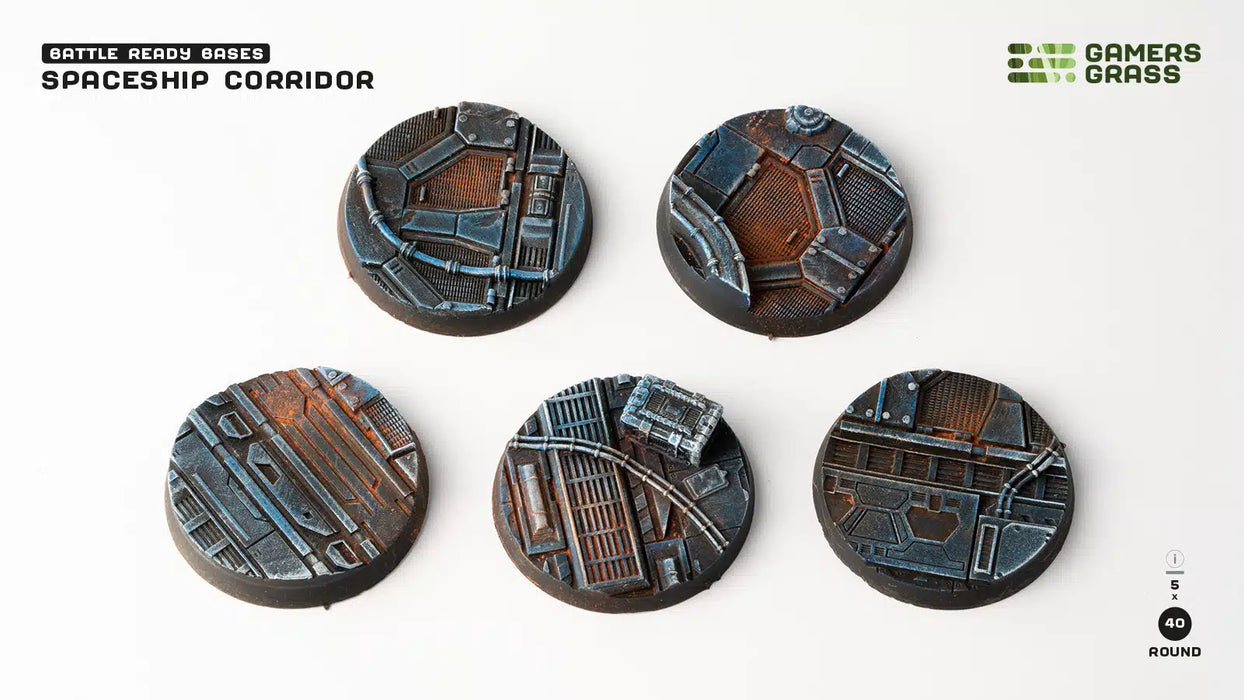 Spaceship Corridor Bases - Round 40mm (x5) - Gamers Grass
