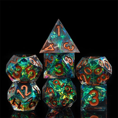 Majestic Peacock - Candy Glitter Paper Dice - RPG Dice Set - Udixi Dice
