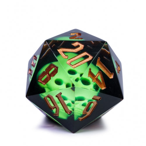 Ghoulish Green Skull - 55mm D20 - Udixi Dice