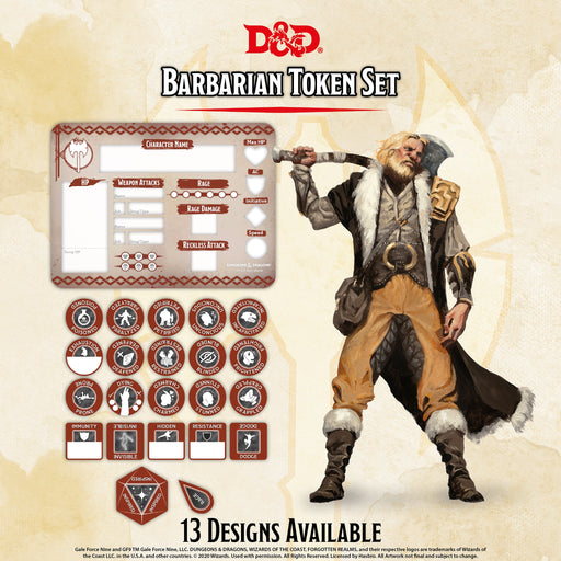 D&D RPG: Barbarian Token Set ( Player Board & 22 Tokens) - Gale Force Nine