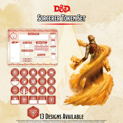 D&D RPG: Sorcerer Token Set ( Player Board & 22 Tokens) - Gale Force Nine