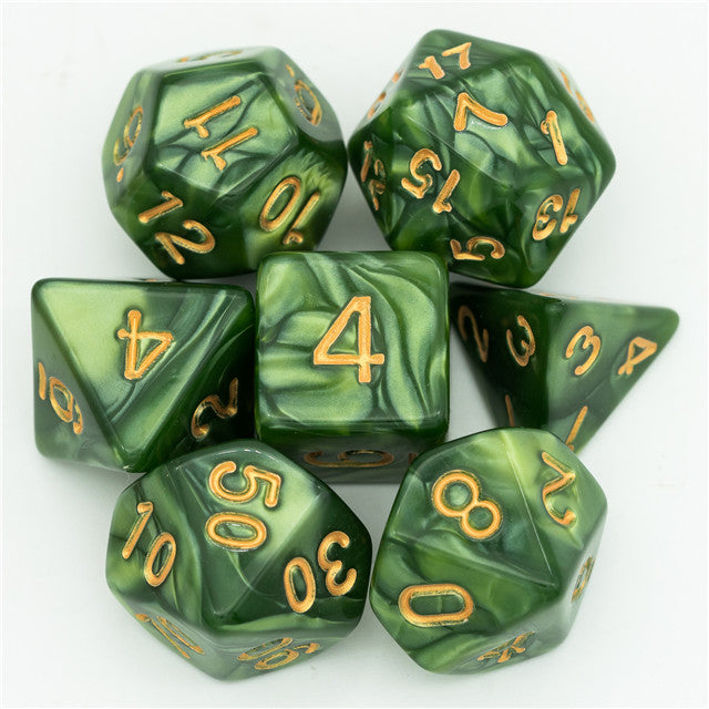 Green Marbled Dice - Udixi RPG Acrylic Dice Set - Udixi Dice