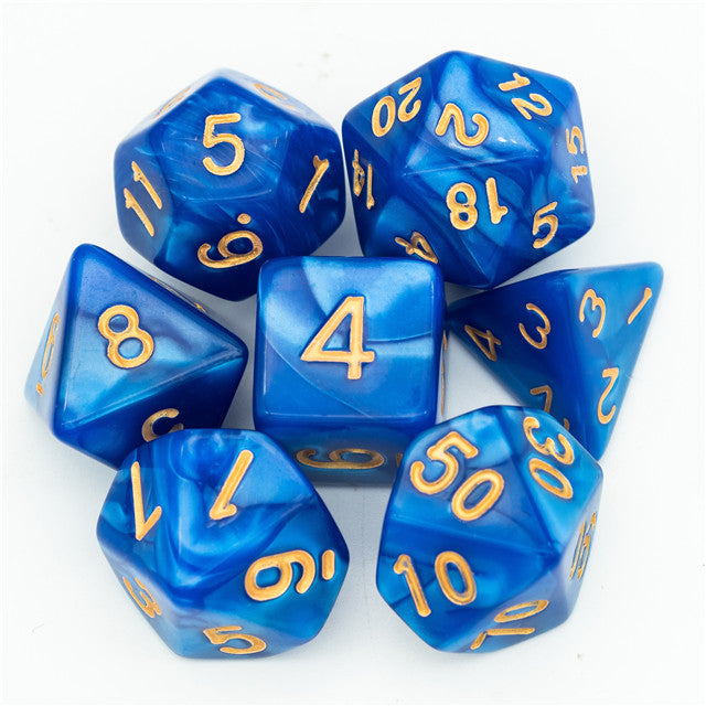 Blue Marbled Dice - Udixi RPG Acrylic Dice Set - Udixi Dice