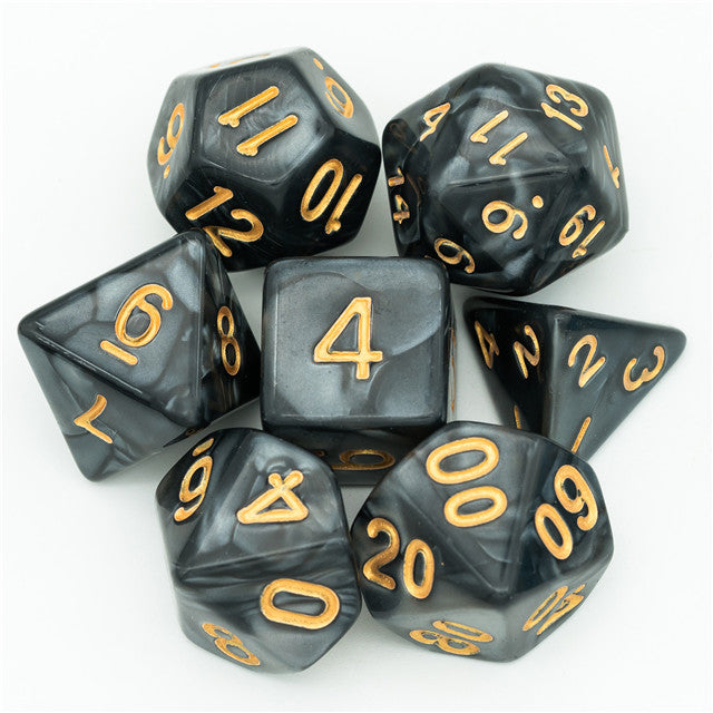 Black Marbled Dice - Udixi RPG Acrylic Dice Set - Udixi Dice