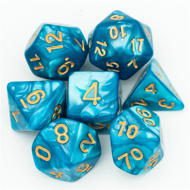 Cyan Blue Marbled Dice - Udixi RPG Acrylic Dice Set - Udixi Dice