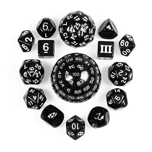 Black 15 Piece Acrylic Dice Set - Udixi Dice