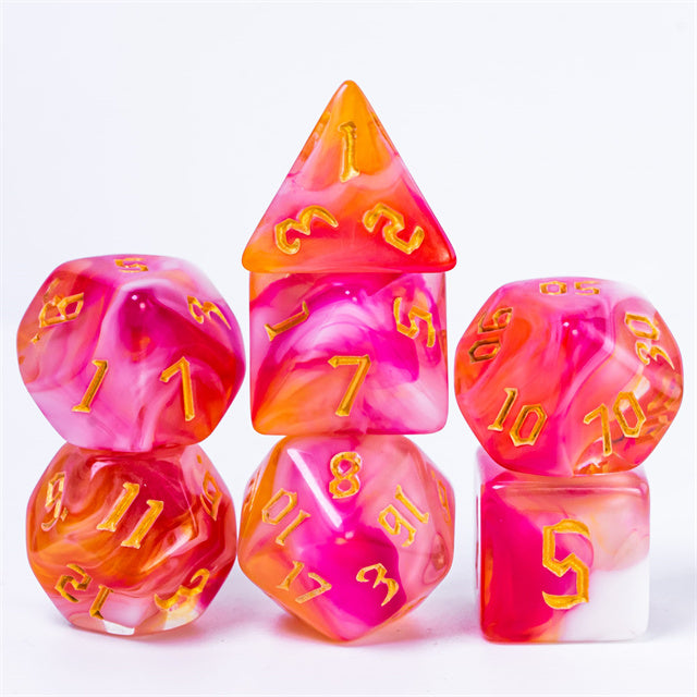 Tropical Passion - Colour Blend Dice - Udixi RPG Acrylic Dice Set - Udixi Dice