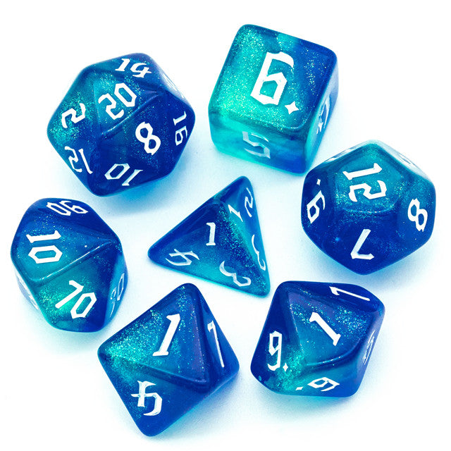 Cool Lagoon - Acrylic Glitter Dice - Udixi RPG Dice Set - Udixi Dice
