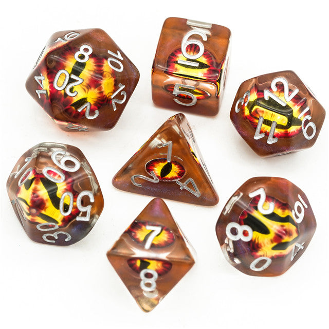 Brown Demon Eye - UDIXI Entombed Poly Dice set - Udixi Dice
