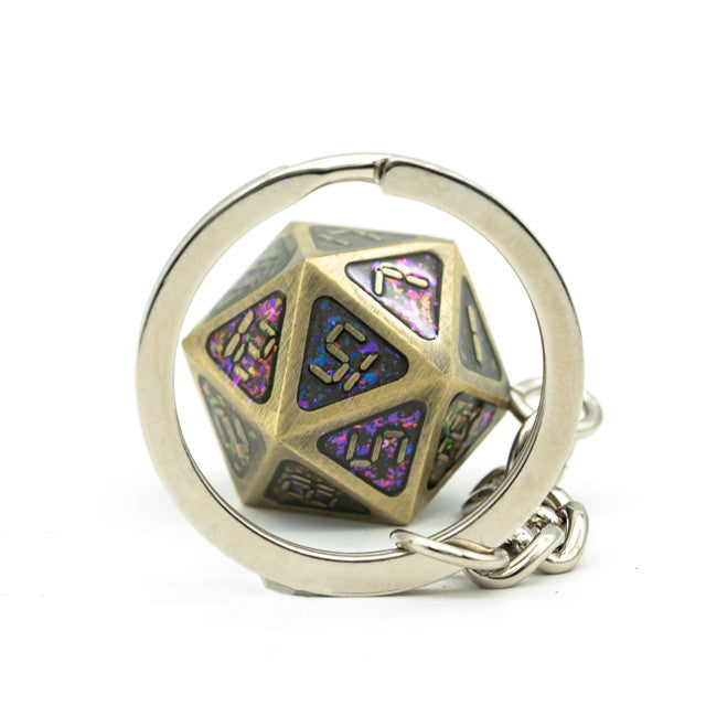 Bronze and Glitter - D20 Keyring - Udixi Dice