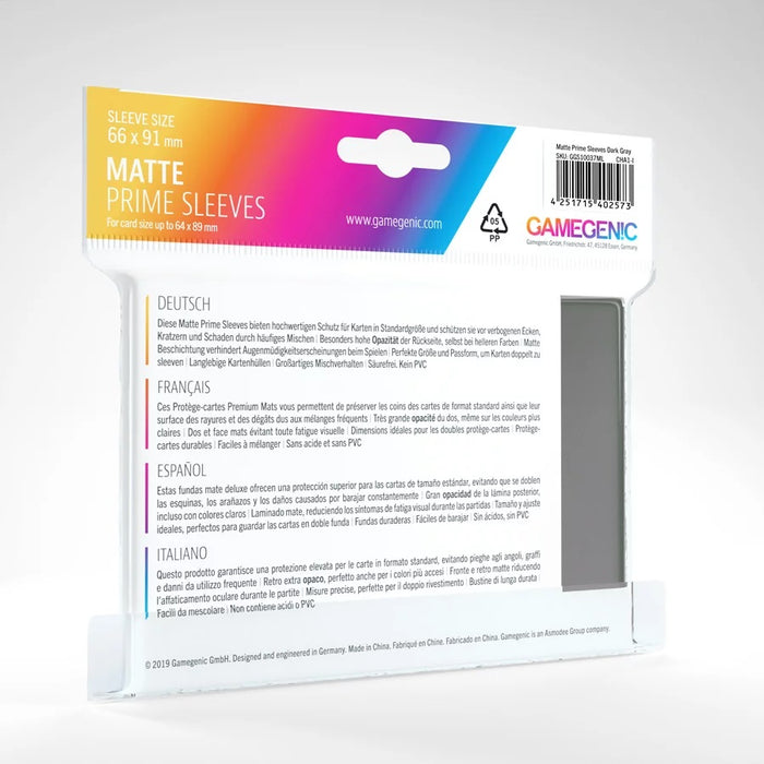 Gamegenic Matte Prime Sleeves Dark Gray (100 ct.) - Gamegenic