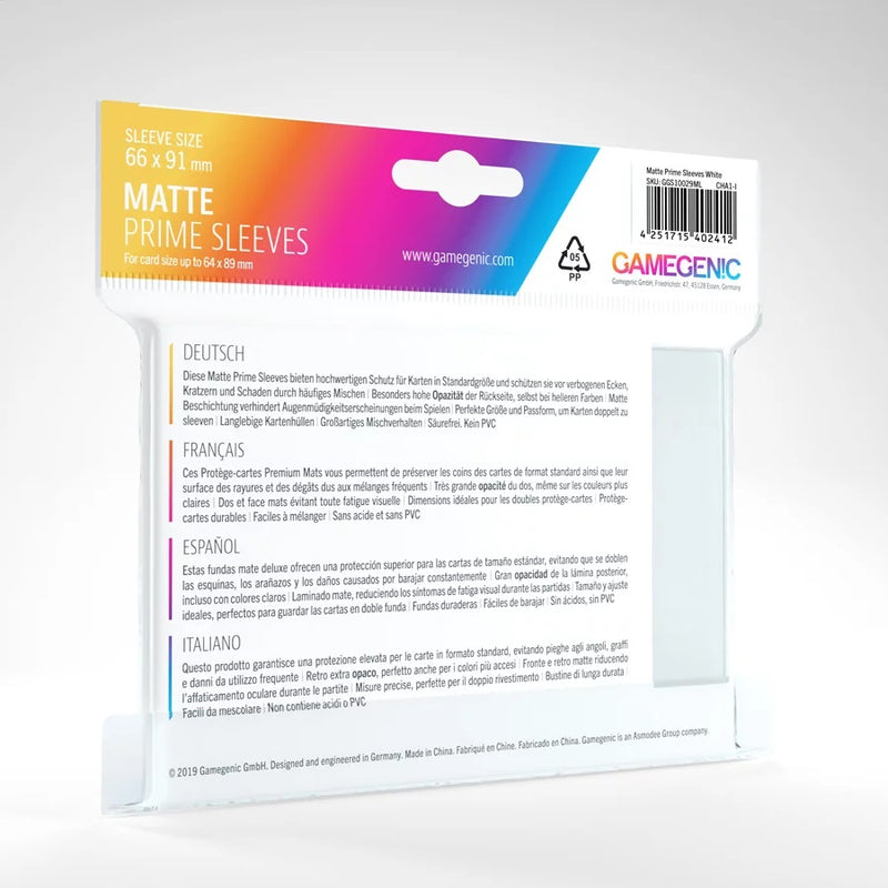Gamegenic Matte Prime Sleeves White (100 ct.) - Gamegenic