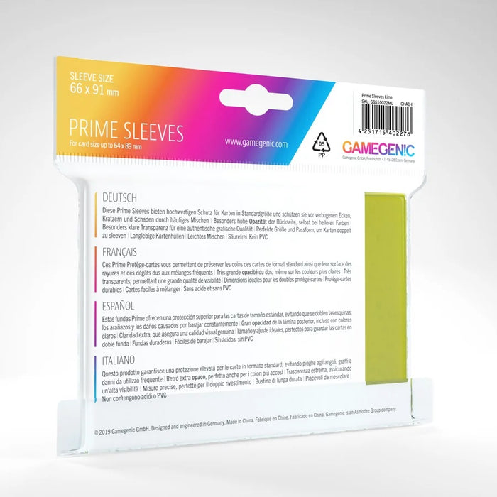 Gamegenic Prime Sleeves Lime (100 ct.) - Gamegenic