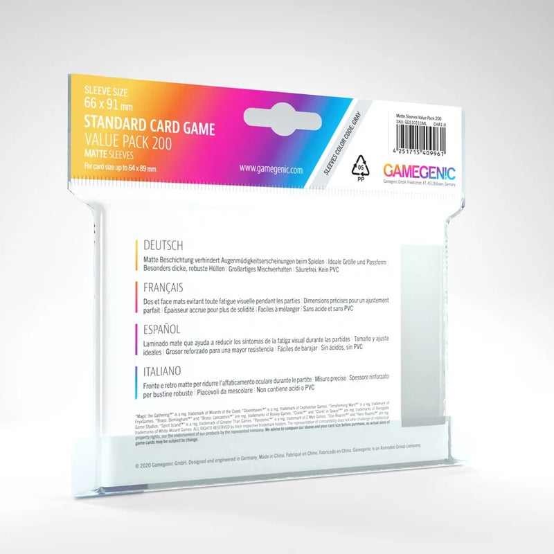 Gamegenic Standard Cards Game Value Pack 200 Matte Sleeves - Gamegenic