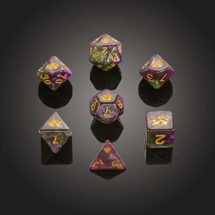 Set of 7 'Spirit Of' Purple Dragon RPG Dice - Critit