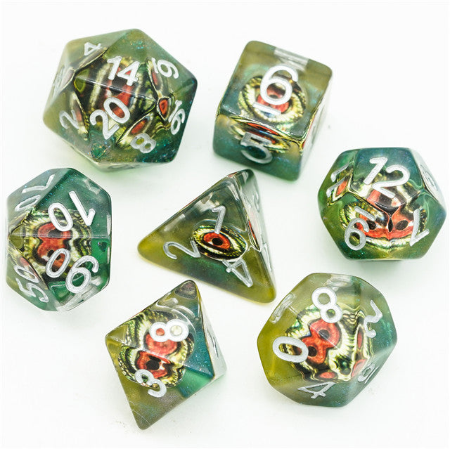 Yellow Dragon Eye - UDIXI Entombed Poly Dice set - Udixi Dice