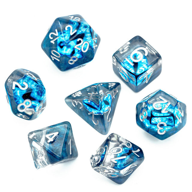 Blue Demon Eye - UDIXI Entombed Poly Dice set - Udixi Dice