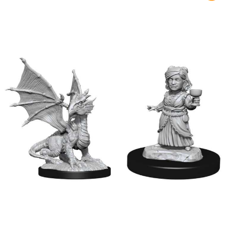 D&D Nolzur's Marvelous Miniatures: Silver Dragon Wyrmling & Female Halfling - Wizkids