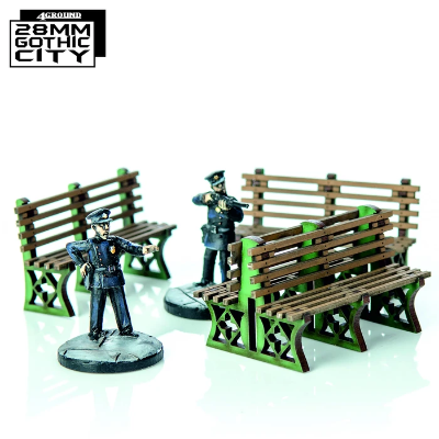 Gothic City - Green Iron Frame Benches - 4 Ground