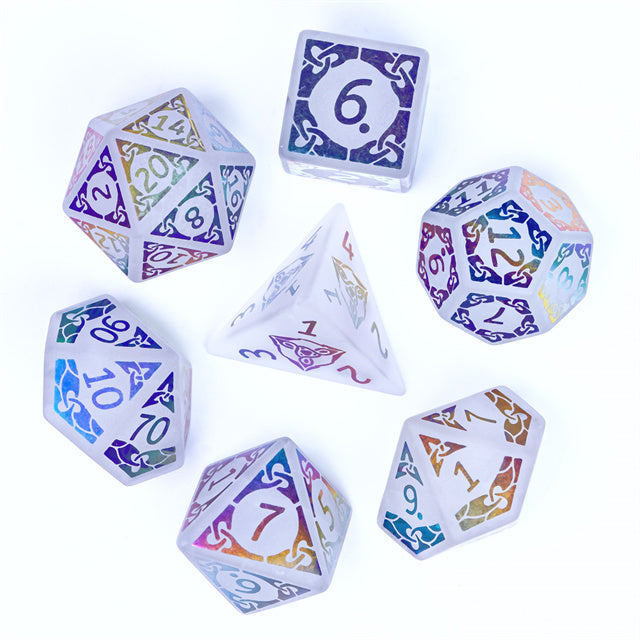 White Quartz (Rainbox Pattern) - Semi-Precious Gemstone Dice - Udixi Dice