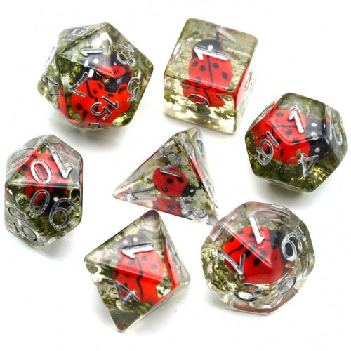 Red Ladybugs - UDIXI Entombed Poly Dice set - Udixi Dice