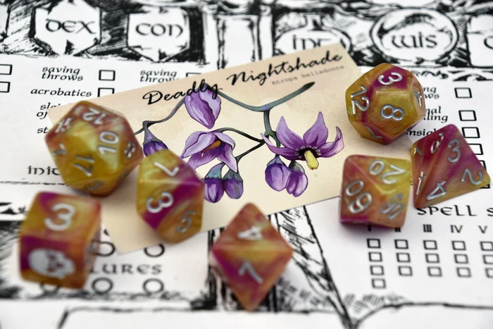Set of 7 'Deadly Flora & Fauna' Deadly Nightshade RPG Dice - Critit