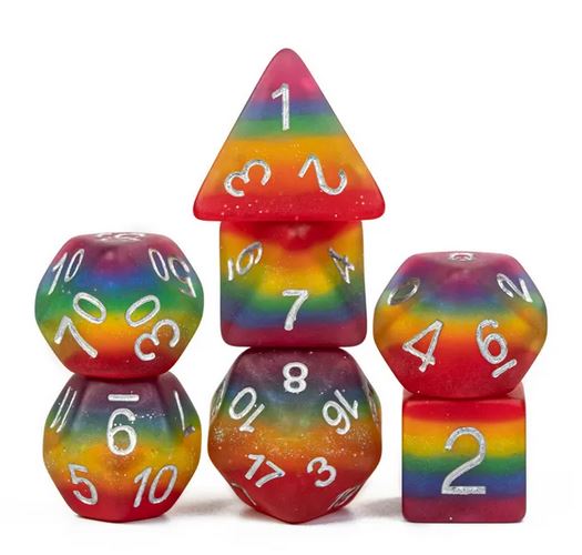 Frosted Rainbow Stripe - Resin Dice - Udixi RPG Dice Set