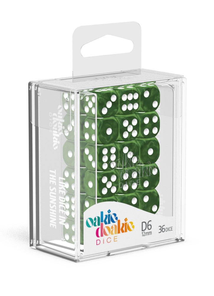 Oakie Doakie Dice D6 Dice 12 mm Marble - Green (36) - Oakie Doakie Dice