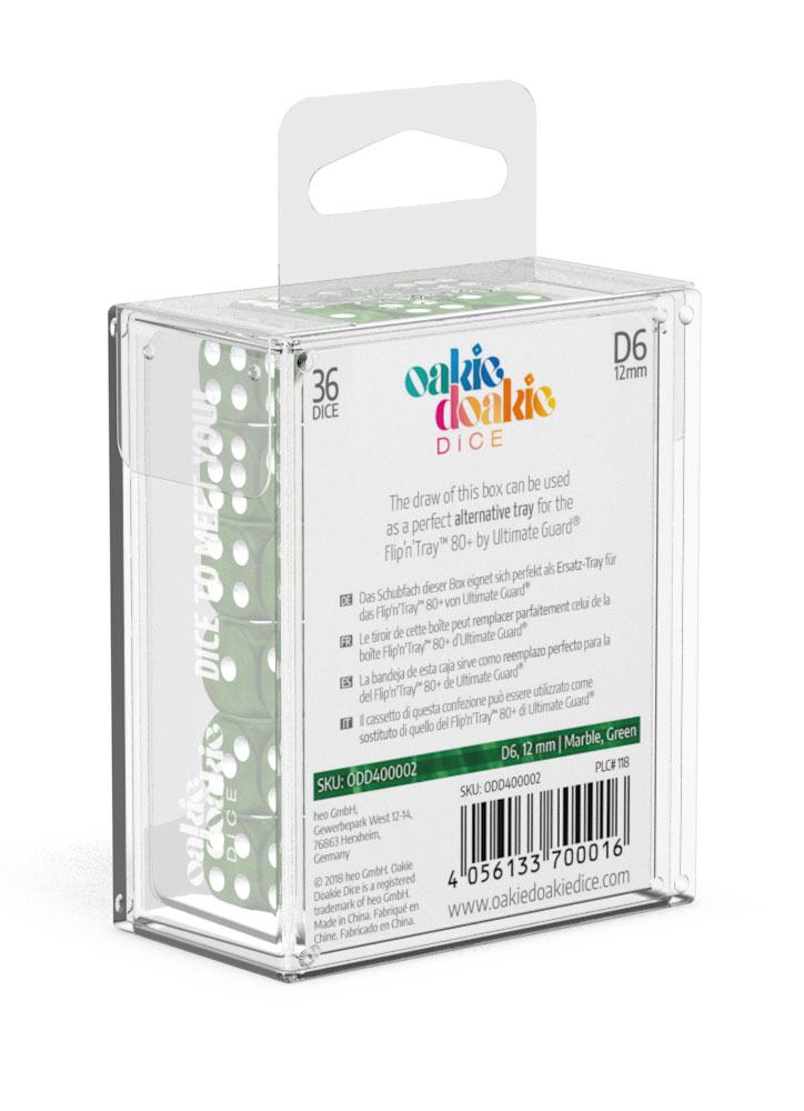 Oakie Doakie Dice D6 Dice 12 mm Marble - Green (36) - Oakie Doakie Dice