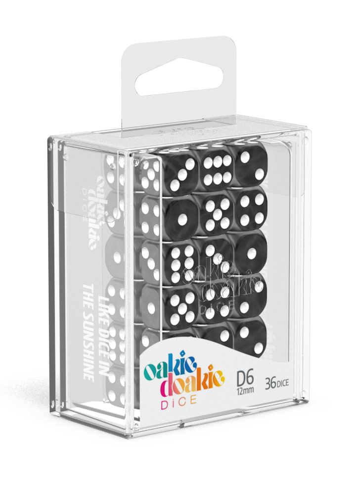 Oakie Doakie Dice D6 Dice 12 mm Marble - Black (36) - Oakie Doakie Dice