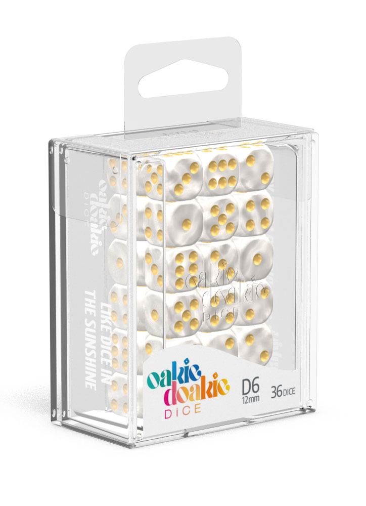 Oakie Doakie Dice D6 Dice 12 mm Marble - White (36) - Oakie Doakie Dice