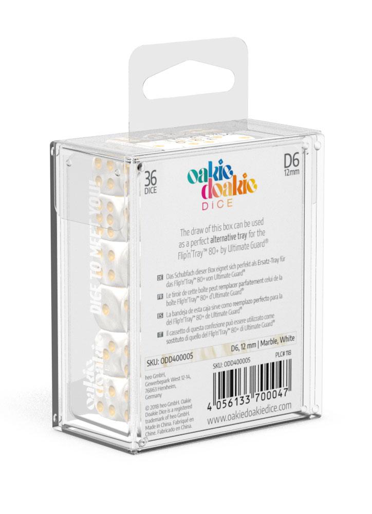 Oakie Doakie Dice D6 Dice 12 mm Marble - White (36) - Oakie Doakie Dice