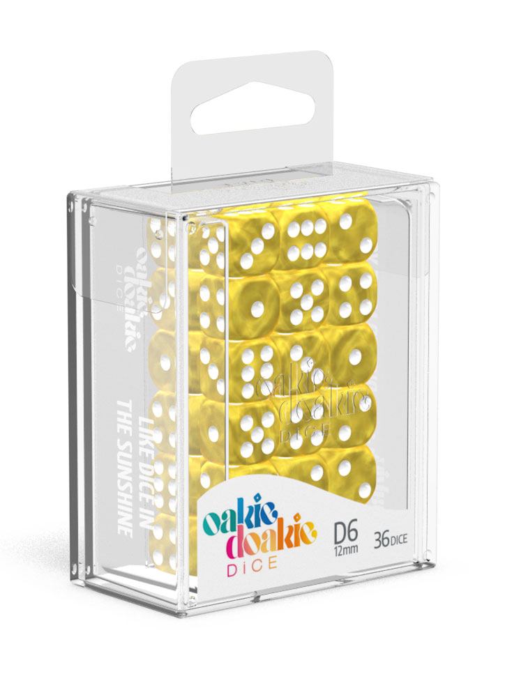 Oakie Doakie Dice D6 Dice 12 mm Marble - Yellow (36) - Oakie Doakie Dice