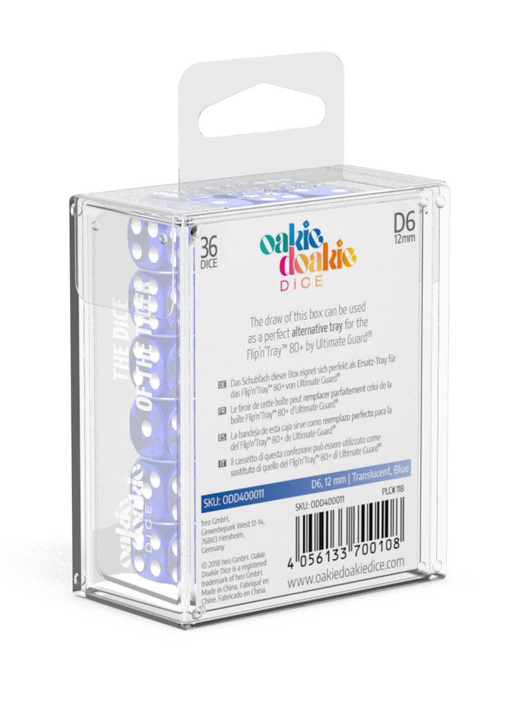 Oakie Doakie Dice D6 Dice 12 mm Translucent - Blue (36) - Oakie Doakie Dice