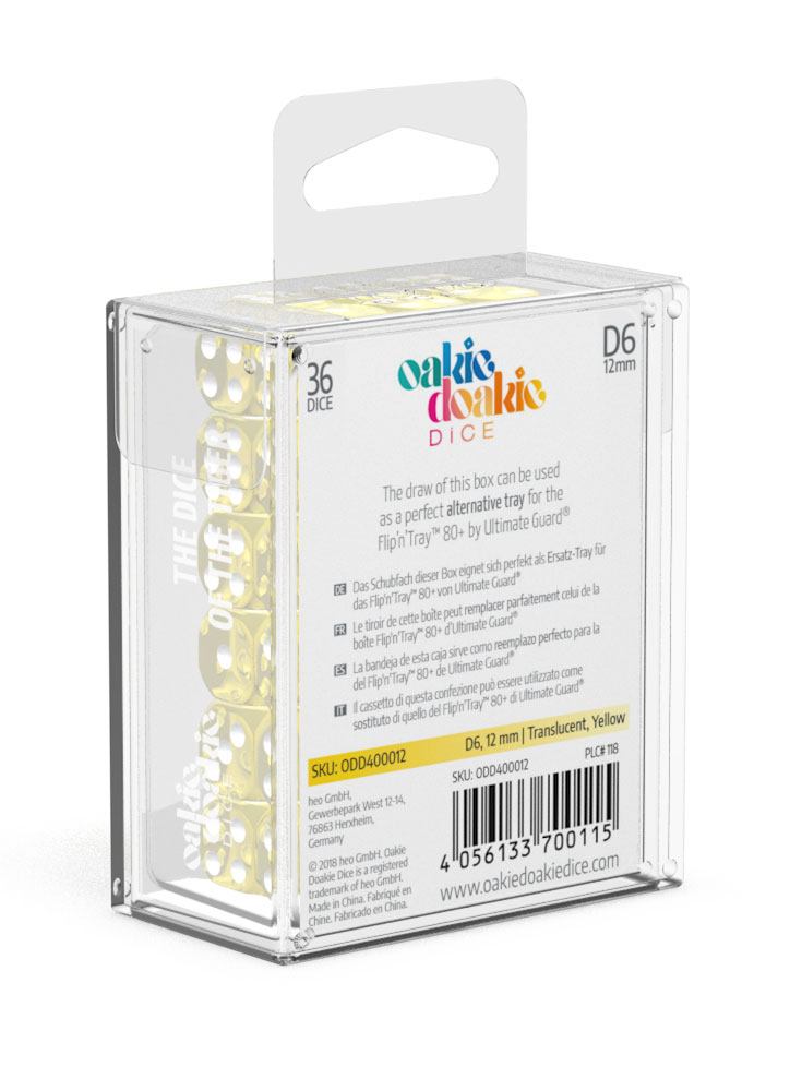 Oakie Doakie Dice D6 Dice 12 mm Translucent - Yellow (36) - Oakie Doakie Dice