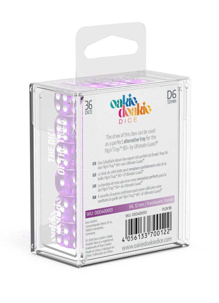 Oakie Doakie Dice D6 Dice 12 mm Translucent - Purple (36) - Oakie Doakie Dice