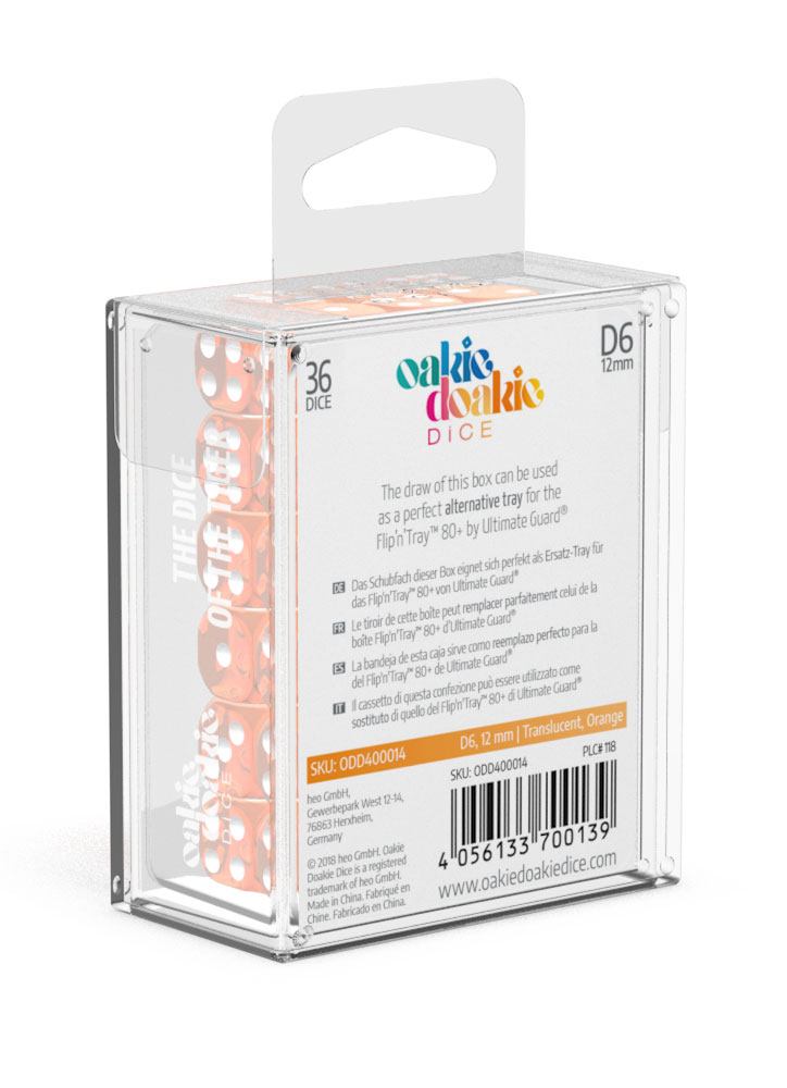 Oakie Doakie Dice D6 Dice 12 mm Translucent - Orange (36) - Oakie Doakie Dice