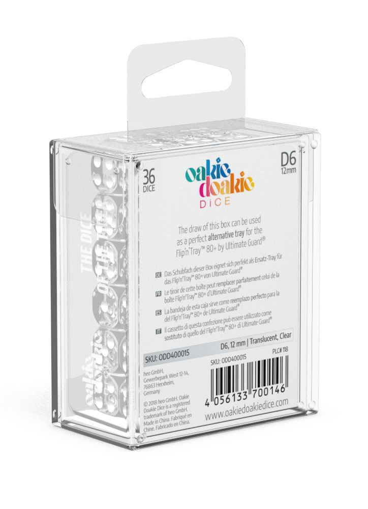 Oakie Doakie Dice D6 Dice 12 mm Translucent - Clear (36) - Oakie Doakie Dice