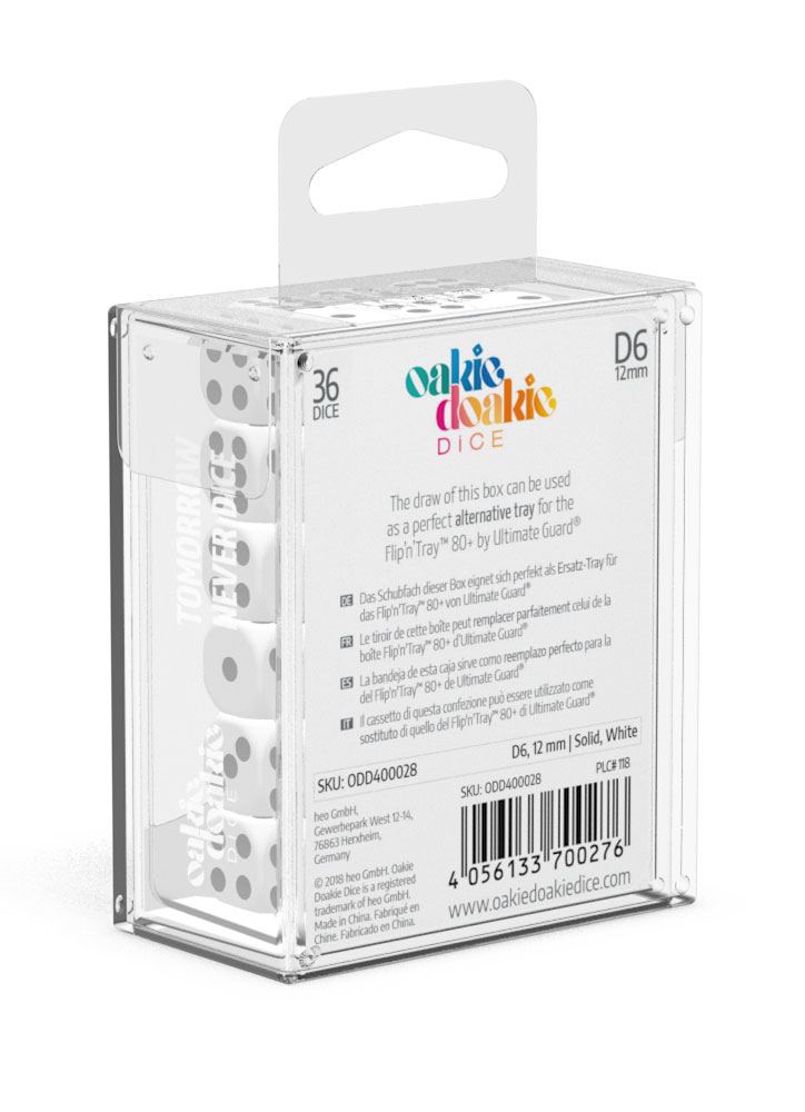 Oakie Doakie Dice D6 Dice 12 mm Solid - White (36) - Oakie Doakie Dice
