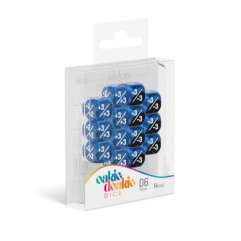 Oakie Doakie Dice D6 Dice 12 mm Marble/Gemidice Positive & Negative - Blue (14) - Oakie Doakie Dice