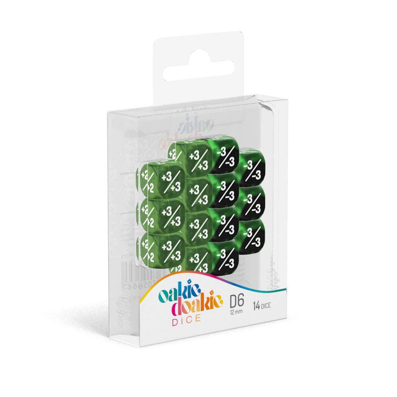 Oakie Doakie Dice D6 Dice 12 mm Marble/Gemidice Positive & Negative - Green (14) - Oakie Doakie Dice
