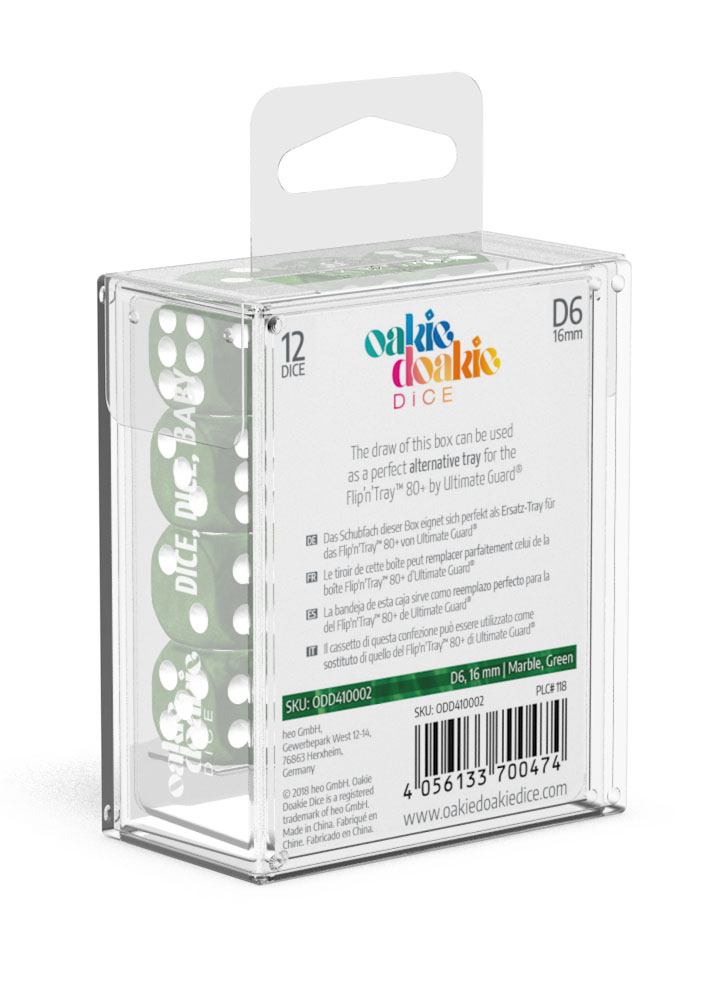 Oakie Doakie Dice D6 Dice 16 mm Marble - Green (12) - Oakie Doakie Dice