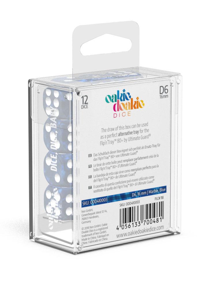 Oakie Doakie Dice D6 Dice 16 mm Marble - Blue (12) - Oakie Doakie Dice