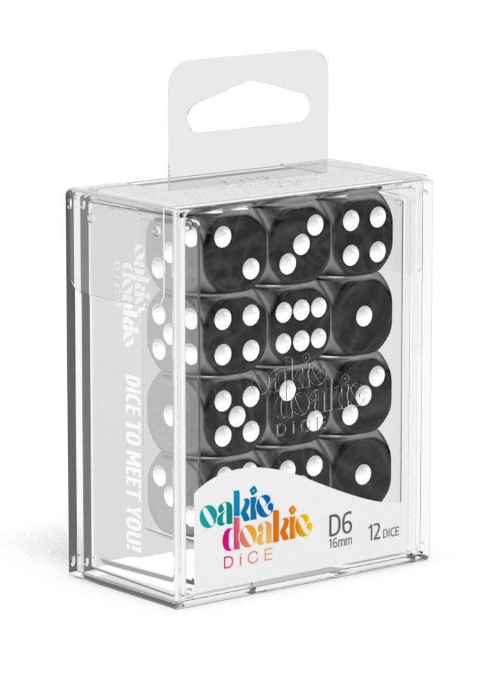 Oakie Doakie Dice D6 Dice 16 mm Marble - Black (12) - Oakie Doakie Dice